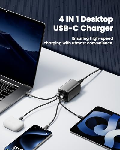 Essager 67 W Ga N USB C Charging Station – Ultra-Compact 4-Port Fast Charger for Laptops, Tablets, and Smartphones – Travel-Friendly Power Hub with Advanced Safety Features for High-Efficiency On-the-Go Charging