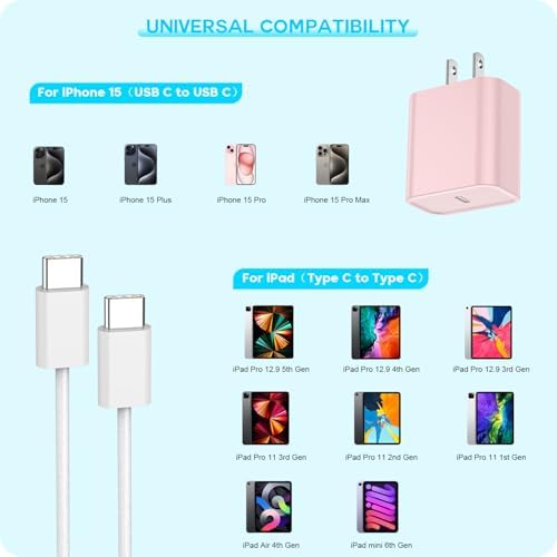 Boost Device Powering with the Apple i Phone 16/15 Fast Charge Essentials Set – MFi Certified 20 W USB-C Blocks & 6 FT Cables in Eye-Catching Purple for Unmatched Charging Speed – Ideal for i Phone 16/15 Series and i Pad with Advanced Durability and Flexibility