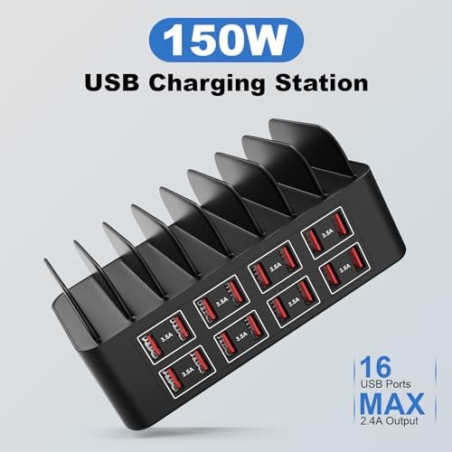 Cinlinso 150 W 16-Port USB Charging Hub: High-Efficiency Multi-Device Power Station with Intelligent Charging for i Pads, Tablets, Kindles & Smartphones – Optimal Solution for Home and Office Device Management