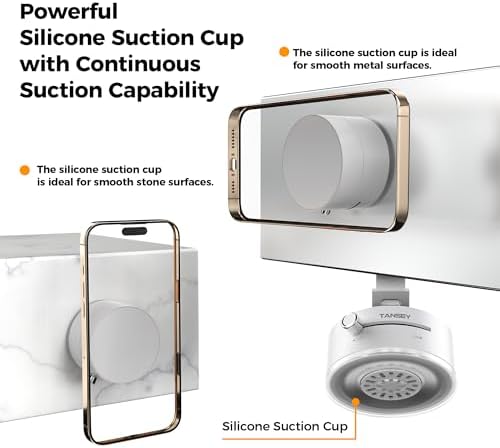 TANSEY Universal Magnetic Vacuum Phone Holder – 360° Swivel & Foldable Hands-Free Stand for Car, Kitchen, Gym, Desk & Travel – Strong Suction Cup, Enhanced Stability, White Design for All Smartphones