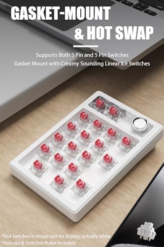 Gasket Creamy Mechanical Numpad – Wireless RGB Backlit Programmable Macro Keypad with Hot Swappable Keys, USB-C and Bluetooth 5.0 Connectivity for Enhanced Productivity on Windows and Mac – Compact Rechargeable Numeric Keyboard with Durable Metal Knob for Streamlined Workflow