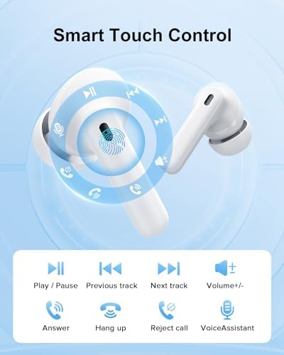 Sleek Rose Gold Wireless Earbuds with Bluetooth 5.3 | 42-Hour Long Battery Life & IPX7 Waterproof Design | Premium Noise Cancelling Earphones for Exceptional Audio | Intelligent LED Display for Seamless Connectivity on i OS & Android