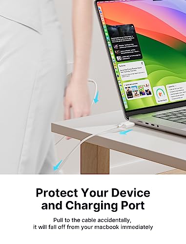 JSAUX 140 W USB-C Magnetic 3-in-1 Charging Cable – 10 FT Durable Nylon Braided Design for Mac Book Air & Pro (2023/2022 M2, 2023 M3/2021 M1) – Rapid Power Delivery & Hassle-Free Connectivity for Home, Office, and Travel Use