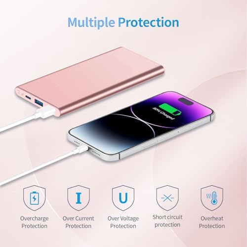 High-Capacity 12000 m Ah Portable Power Bank – Fast Charging USB-C Battery Pack for i Phone 15/14/13/12/11 Pro Max, i Pad, Samsung & Android – Stylish E-Mint & Pink Design with 3 A Quick Charge Technology for On-the-Go Convenience
