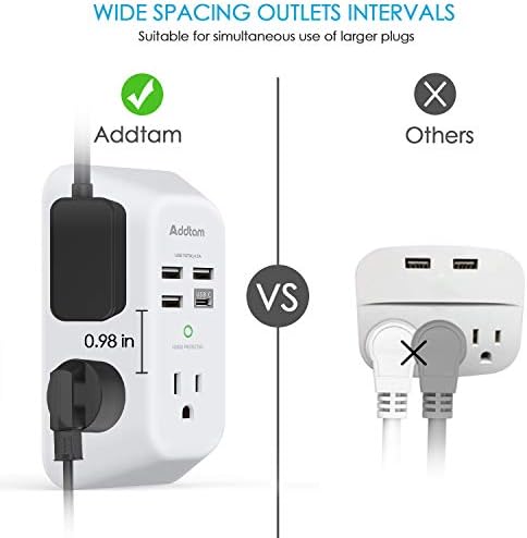 Addtam 5-Outlet Surge Protector with 4 USB Fast Charging Ports – Versatile Outlet Extender Power Strip for Home and Dorm Room Use, Enhanced Safety Features with Built-in Surge Protection, Compact Design for Easy Travel and Maximum Device Compatibility