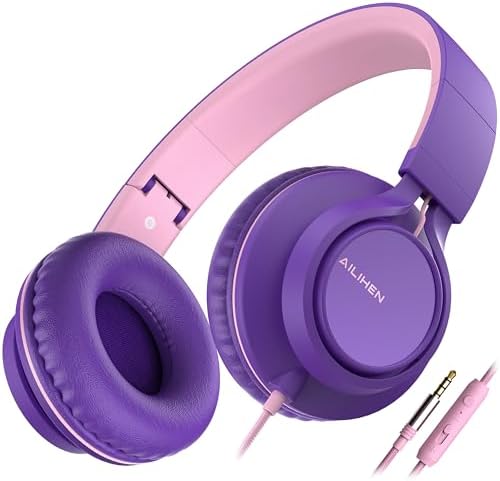 Premium AILIHEN C8 Kids Wired Headphones – Foldable On-Ear Design with Adjustable Volume Control and Built-In Microphone for Safe Listening – Perfect for School, Travel, and Home Use (Black/Blue) – Exceptional Sound Quality for Young Audiophiles and Learning Environments