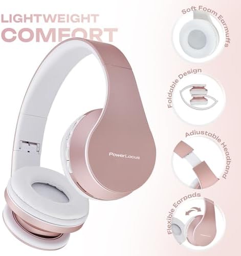 Experience the Ultimate in Comfort and Sound with Power Locus Stylish Purple & White Wireless Over-Ear Headphones – Hi-Fi Stereo Quality, Foldable Design for Travel, 12-Hour Battery Life, and Built-In Microphone for Hands-Free Calls – Perfectly Compatible with i Phone, Samsung, and LG Devices