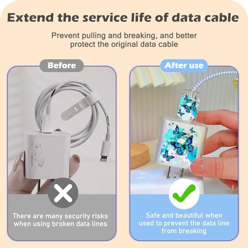 Charming Flower Butterfly Cable Protector for i Phone Chargers – Stylish Bright Blue Data Cable Saver for i Phone 11, 12, 13, 14 Pro Max, XS, XR, X, 7 & 8 Plus – Durable Cord Shield Enhancing Lifespan & Connection Reliability – Perfect i Phone Charger Accessory for Everyday Use