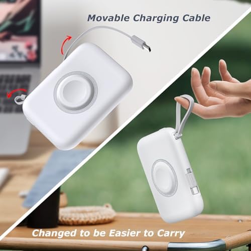 Ultimate 3-in-1 Wireless Watch Charger Power Bank: 5000 m Ah Portable Travel Charger with Dual USB-C Cables – Rapid Charging for Apple Watch Series 1-9 & i Phone 15/Samsung – Lightweight Design with Advanced Safety Features for Hassle-Free On-the-Go Charging
