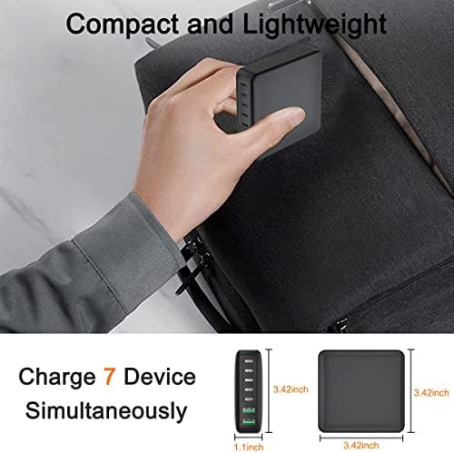 210 W 8-Port USB C Charging Hub – Versatile 65 W Fast Charger for i Phone 15/14/13/12/X & Mac Book Pro/Air – Compact Multi-Device Power Station with Advanced Safety Features for Effortless Home, Office, and Travel Charging Solutions