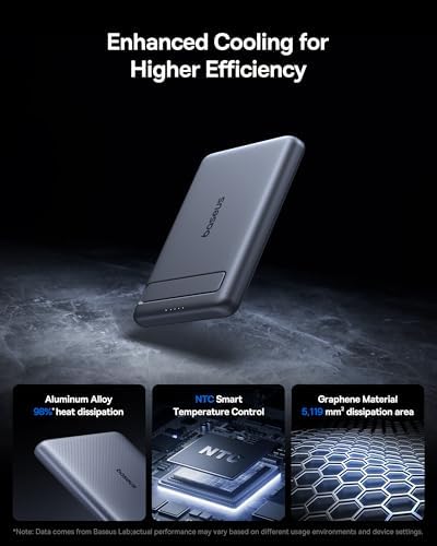 Baseus Picogo 5000 m Ah Magnetic Power Bank – Ultra-Compact Qi2 Certified 15 W Wireless Charger with Built-in Stand for i Phone 16/15/14/13/12 Series – Lightweight Alloy Design for On-the-Go Convenience and Fast Charging Solutions