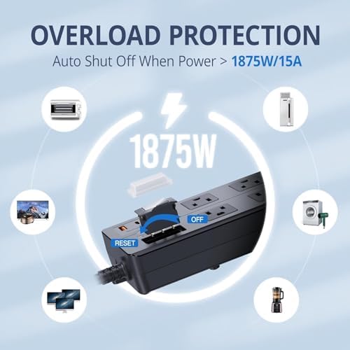 Weatherproof Outdoor Power Strip with 8 Wide Outlets & 3 USB Charging Ports – 6 FT Heavy-Duty Extension Cord, 1875 W Surge Protection, ETL Listed for Safe and Reliable Use in Any Weather – Perfect for Holiday Lights and Garden Tools