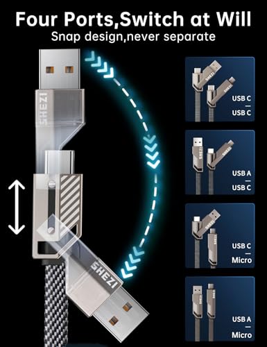 Ultimate 4-in-1 USB C to Lightning Charging Cable – 60 W High-Speed Power & Rapid Data Sync for i Phone, Samsung, i Pad – 10 FT Multi-Device Charger with Car Play & Android Auto Compatibility – Robust, Durable Design for Everyday Use