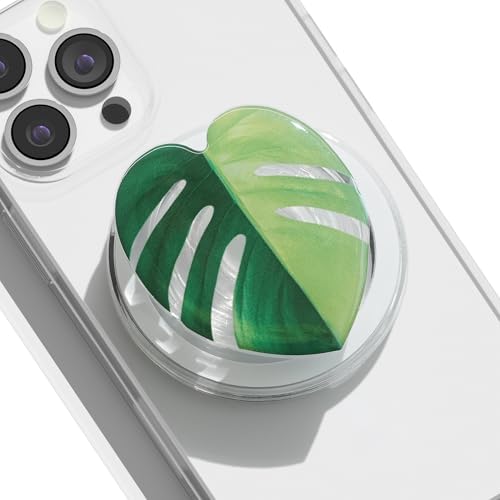 Tropical Leaf Mag Safe-Compatible Collapsible Phone Grip Stand – Chic Acrylic Smartphone Accessory for Optimal Stability and Comfort, Ideal for Hands-Free Viewing and On-the-Go Convenience (Crystallinum Dark)
