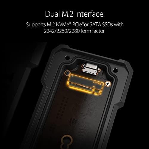 ASUS TUF Gaming A1 External M.2 NVMe SATA PCIe SSD Enclosure – Ultra-Fast USB-C Storage Solution with M.2 Q-Latch, IP68 Waterproof & Dustproof Design, Perfect for PS5 and Xbox Gamers, Enhanced Drop Resistance, Sleek Black Finish for Optimal Performance and Reliability