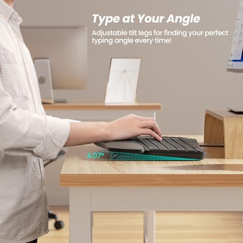 Nulea RT05 C Wired Ergonomic Split Keyboard with Cushioned Wrist Rest – Ultimate Comfort and Adjustable Tilt for Windows/Mac Users, Plug-and-Play USB Corded Design for Enhanced Typing Efficiency and Reduced Strain