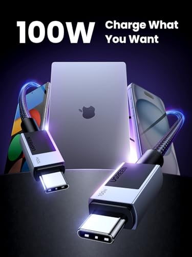 UGREEN 10 FT USB C to USB C Cable – 100 W Ultra-Fast Charging Solution for i Phone 16, Mac Book Pro, Galaxy S24 & More – Durable Nylon Braided Design with 480 Mbps Data Transfer – Essential Tech Accessory for Home, Office & Travel