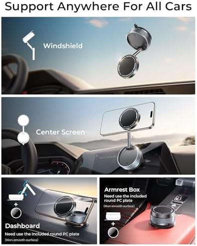 Vacuum Magnetic Phone Holder Stand [89+LBS Strongest Suction & 24*N55 Ultra Magnetic] 360° Adjustable Car Phone Mount for MagSafe Suction Cup, Compatible with Car/Gym/Mirror for iPhone 16 15 – Enhanced Compatibility and Speed