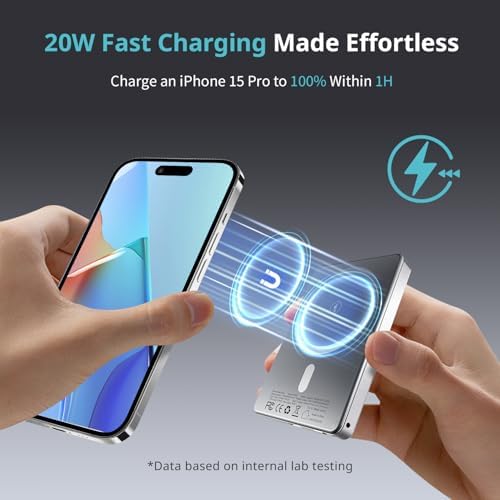 Ultra-Slim Magnetic Wireless Power Bank for i Phone 16/15/14 Series – 5000 m Ah Portable Charger with 20 W PD Fast Charging, Strong Magnet Attachment, Dual Charging Modes & Safety Features, Perfect Travel Companion for On-the-Go Power