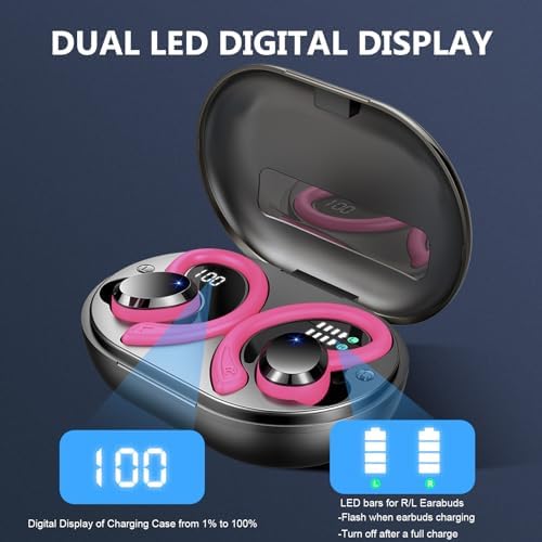 Premium Bluetooth 5.3 Wireless Earbuds – IP7 Waterproof Sport Headphones with 48-Hour Battery Life, Noise-Cancelling Mic, and 3 D Hi-Fi Stereo for Ultimate Workout Performance – Perfect for Running and Gym Enthusiasts