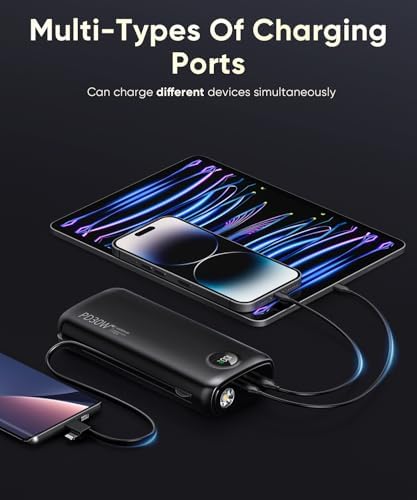 High-Capacity 40,000 m Ah Portable Power Bank with PD 30 W & QC 4.0 Fast Charging, Dual USB + Type-C Outputs, Built-in LED Flashlight & Real-Time Battery Display – Ultimate Travel Companion in Carbon Black for All Your Devices