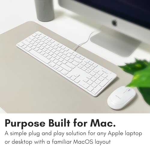 Enhance Your Workspace with the Macally Ultra-Slim USB Wired Keyboard – Full-Size Design & Number Keypad for Mac & Windows Devices, Elegant Silver Finish for Style and Durability