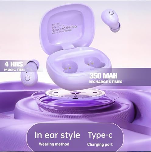 Compact Wireless Bluetooth Earbuds for Small Ears – Ideal for Side Sleepers with Weightless Comfort and Chic Purple Design – Effortless Connectivity for Exceptional Sound Quality and Discreet Listening Experience