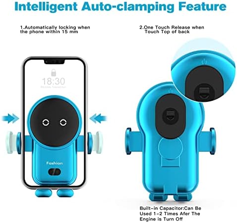 15 W Fast Wireless Car Charger with Auto-Clamping Mount – Effortless Air Vent Holder for i Phone 14/13/12/11/Pro/Xr/Xs/X/8 and Samsung S22/S21/S20 – Sleek Black Design for Enhanced Compatibility and Safety on the Go