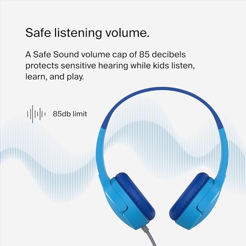 Belkin Sound Form Mini Kids Wireless Bluetooth Headphones – Safe 85 d B Volume Control, 30-Hour Playtime, Built-In Microphone – Lightweight On-Ear Style for i Phone, i Pad, Fire Tablet & More – Ideal for Learning, Entertainment & Safe Listening