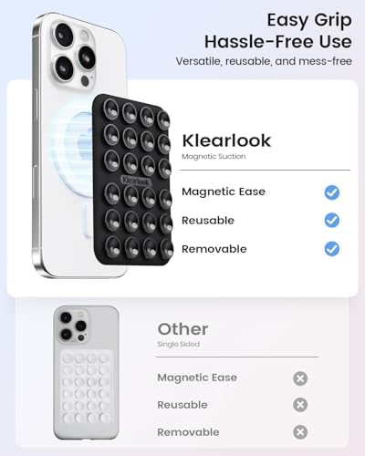 Klearlook Magnetic Suction Phone Mount Set – 4 Stylish Colors for Mag Safe Cases, Hands-Free Selfie Grip for Tik Tok & Content Creators, Lightweight & Portable, Secure Magnetic Attachment for Effortless Video Recording and Photography
