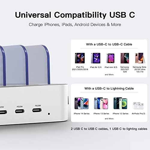 MSTJRY 90 W USB C Charging Station – Versatile 5-Port Fast Charger for i Phones, i Pads, Tablets & Air Pods – Customizable Charging Dock with Adjustable Dividers for Home, Office & Classroom – Optimal Compatibility & Safety Features