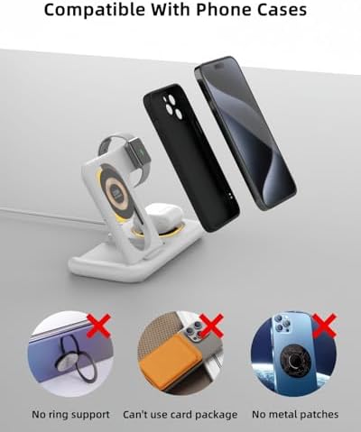 Innovative 3-in-1 Wireless Charging Station with Adjustable Night Light – Fast Charge Your i Phone 16-12, Samsung Galaxy S24-22, Apple Watch, and Air Pods Simultaneously – Sleek Foldable Design for Enhanced Space Efficiency and User-Friendly Operation – Durable ABS Construction with Tempered Glass Panel for Scratch Resistance and Efficient Heat Dissipation – Perfect for Nighttime Use with Soft LED Lighting – Ideal for Home or Office Setup – Compatible with Most Wireless Charging Devices – Elevate Your Charging Experience with One Convenient Solution