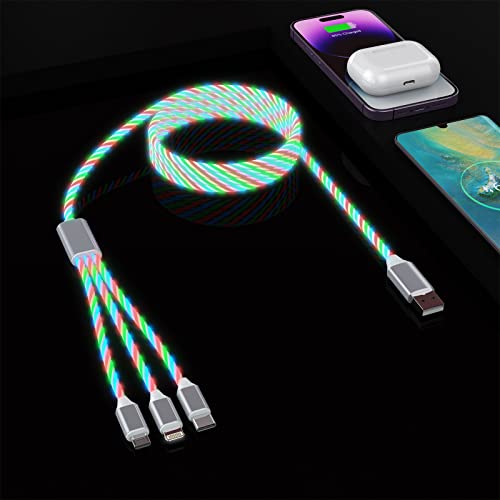 Illuminate Your Charging Experience: MFi Certified 3-in-1 LED Light Up Charging Cable with Lightning, USB-C & Micro USB – 4 FT Durable Design for Apple, Google & Android Devices – Stylish and Functional Accessory for Tech Lovers