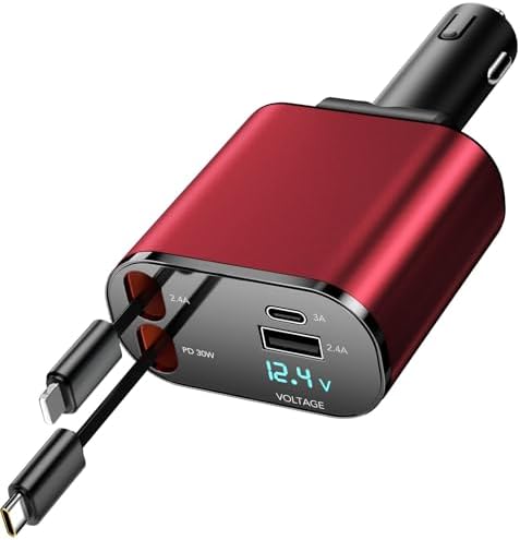 Ultimate 4-in-1 Retractable Car Charger for Galaxy & Pixel Devices – 60 W Fast Charging with Dual USB Ports and Tangle-Free Cable Design for Enhanced Convenience and Performance