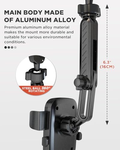 IPOW 360° Rotatable Rearview Mirror Phone Holder – Adjustable Auto Clamp Car Mount for 4-7 Inch Smartphones, Effortless Multi-Angle Viewing for Enhanced Safety and Convenience while Driving