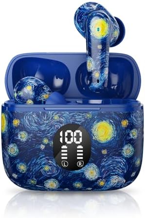 Elevate Your Audio Experience with My Joy Classic Wireless Earbuds – Stylish Van Gogh-Inspired Design, Dual Microphones for Crystal-Clear Calls, IPX5 Sweatproof for Active Lifestyles, Enjoy Up to 7 Hours of Playtime, Noise-Reducing Technology, Effortless Wireless Charging and Enhanced Compatibility for Seamless Device Connection