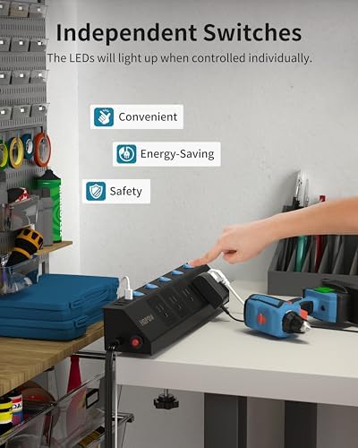 Maximize Your Workspace Efficiency with the 10 FT Desk Clamp Power Strip – 5-Outlet Surge Protector Featuring Individual Switches and Dual USB-C Ports (20 W PD) for Rapid Charging, Ideal for Home Office and Professional Use – Versatile Wall Mount and 1.7″ Tabletop Compatibility in Sleek Black Design
