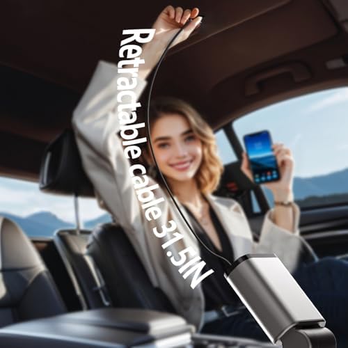 Ultra-Compact 80 W Retractable Car Charger with Built-In USB-C Cable – Fast Charging Adapter for i Phone 16/15, i Pad, Galaxy Devices, and Air Pods – Effortless Multi-Device Compatibility and Tangle-Free Storage for Road Trips and Daily Commutes