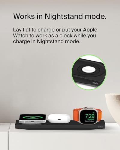 Belkin 15 W Mag Safe-Compatible 2-in-1 Wireless Charging Station – Fast Dual Device Charger for i Phone 16, 15, 14, 13 Series & Air Pods – Sleek Sand Design for Effortless Portability and Seamless Power Solutions