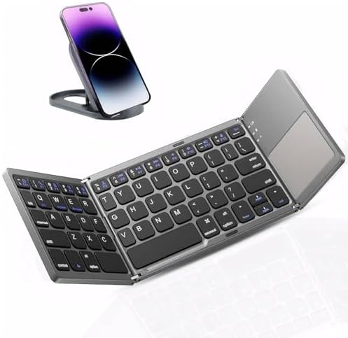 Compact Bluetooth Foldable Keyboard with Touchpad – Ultimate Portable Solution for Laptops, i Pads, and Tablets – Full-Size Keys & Large Trackpad for Effortless Navigation – Lightweight, Travel-Friendly Design for On-the-Go Productivity – Durable Build with Extended Battery Life for Continuous Use