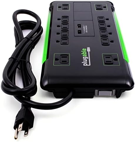 Plugable 12-Outlet Power Strip with 4320 Joules Surge Protection and 10.5 W Dual USB Charger for Fast Charging Mobile Devices – 6-Foot Cord for Flexible Placement and Enhanced Device Safety