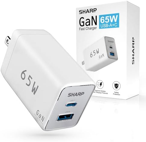 Rapid Charge 65 W USB-C Dual-Port Charger – Advanced Ga N Technology for Fast Power Delivery to Mac Book Pro, i Pad Pro, Galaxy S23, i Phone 15 & More – Compact & Foldable for On-the-Go Convenience – Modern White Design for Sleek Aesthetic – Perfect for Travelers & Busy Professionals