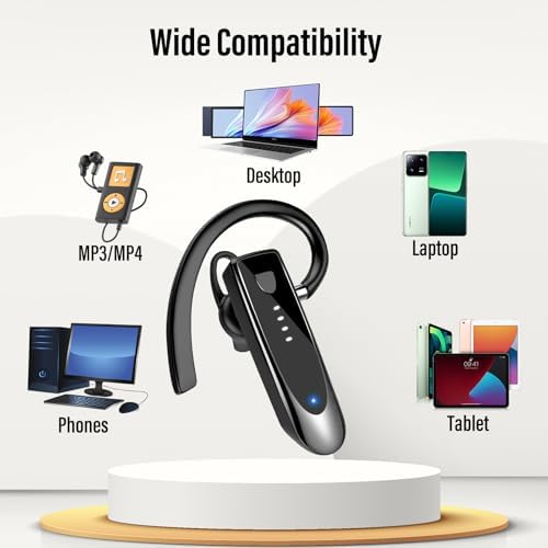 Atheewon Bluetooth Earpiece: Premium Wireless Headset with Advanced Noise-Cancellation | 20-Hour Talk Time & 180-Hour Standby for Ultimate Convenience | Perfectly Ergonomic Design in Modern Silver and White | Bluetooth 5.4 Technology for Reliable Connectivity | Ideal for Business Professionals, Truckers, and Drivers Seeking Crystal-Clear Communication