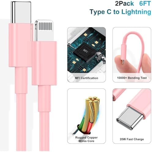 Ultra-Fast 20 W USB-C Charger with 6-Foot Lightning Cable – Convenient 3-Pack for i Phone 14/13 Pro, Ideal for Home and Travel – Superior Durability and Extended Reach for Effortless Charging Anytime