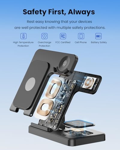 3-in-1 Wireless Charging Station for Apple Devices – Fast Charging Dock for i Phone 15/14/13/12 Pro Max, Apple Watch Series 8/7/SE/6/5/4/3/2, and Samsung Phones – Sleek Multi-Device Charger with Enhanced Safety Features and Compact Design