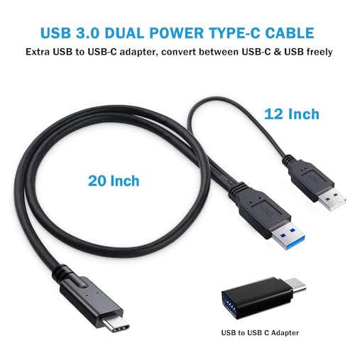 4 Pack High-Speed USB A to Micro B Cable with Dual Power Y Functionality – 20-Inch Micro USB 3.0 Splitter for Reliable Data Transfer up to 5 Gbps – Includes USB to USB C Adapter for Enhanced Device Compatibility and Versatile Use with External SSDs and Laptops