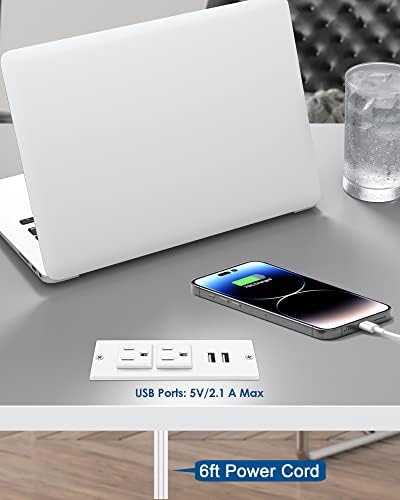 Recessed Power Strip with USB C PD Fast Charging – 30 W Flush Mount Desk Outlet for Space-Saving Convenience, 2 AC Outlets & 2 USB Ports, 6 ft Cord, Ultra Thin Flat Plug for Tidy Workspaces – Perfect for Home Offices and Multi-Device Charging Solutions