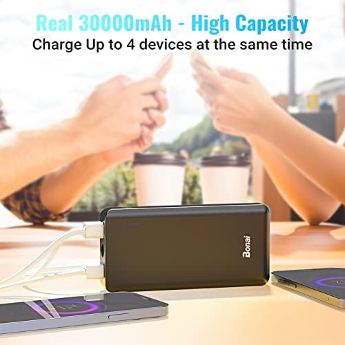 BONAI 30000 m Ah Portable Power Bank – High-Capacity External Charger with Dual USB Outputs, Built-in Flashlight & 8-Pin Cables for Fast Charging on the Go – Ideal for i Phone, Android, and i Pad Users – Reliable Power Solution for Travel and Daily Use in Green