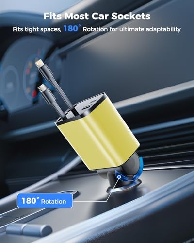 2025 SUPERONE 69 W Retractable Car Charger – Fast Charging Dual-Port Accessory for i Phone 16/15/14/13/12 & Samsung Devices, Tangle-Free Design, Ideal Gift for Men & Women, Essential Car Travel Companion