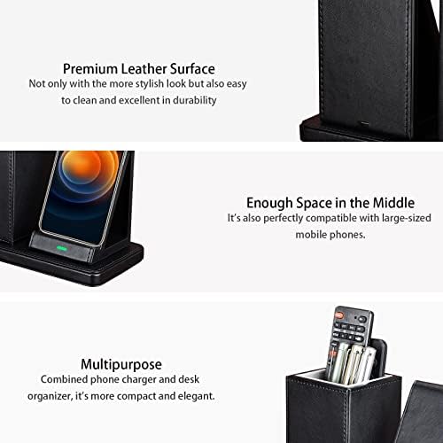 Sleek Marble Finish Wireless Charging Station with Desk Organizer – Fast Qi-Certified Charger for i Phone 13/12/11 Series, Effortless Device Power-Up & Luxurious Leather Accents for an Organized Workspace